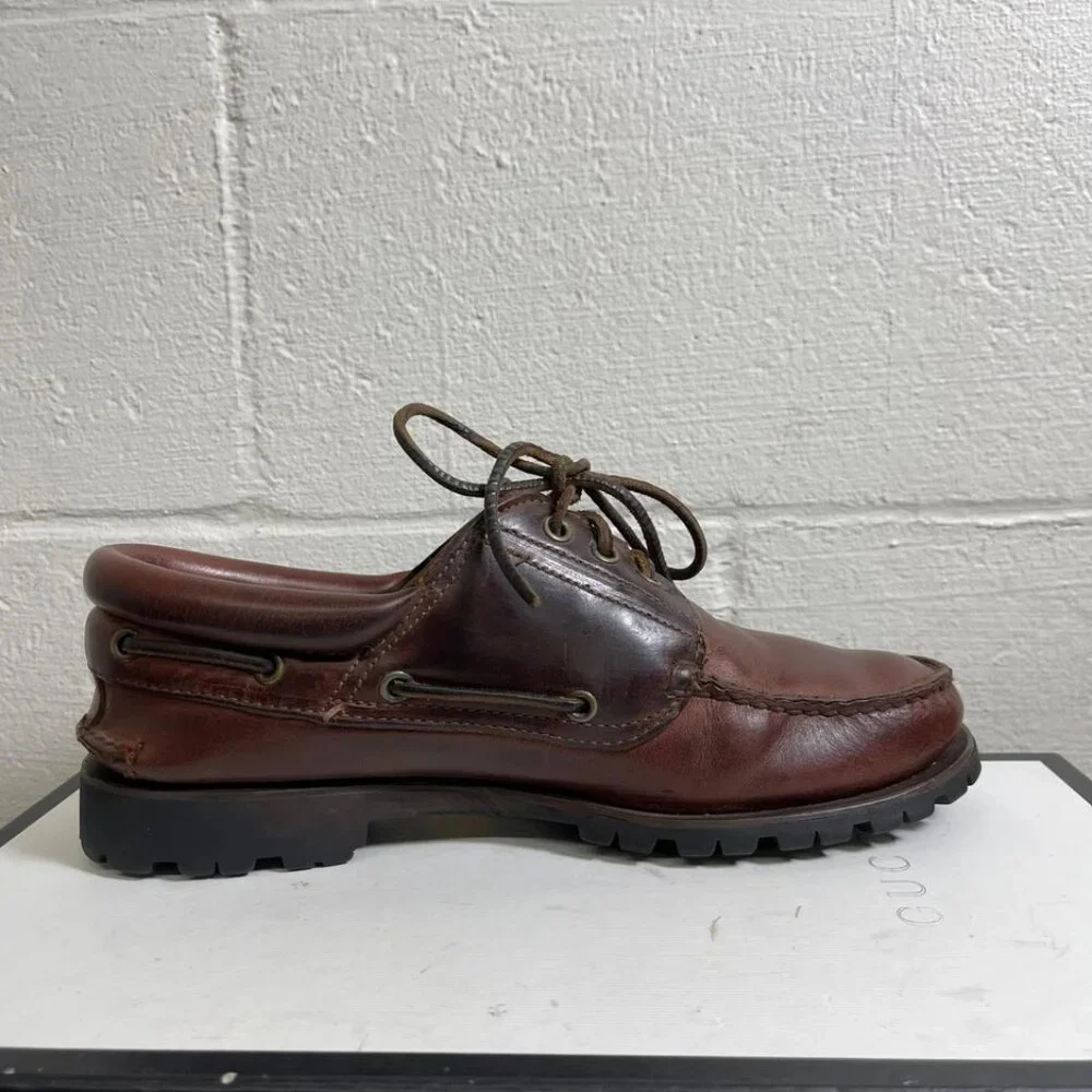 Timberland Classic Lug Boat Shoe Gore Tex Brown Leather 3 Eye Men's Size 8 US